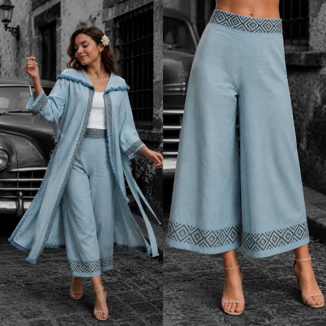Jute Cotton Pant With Block Printing