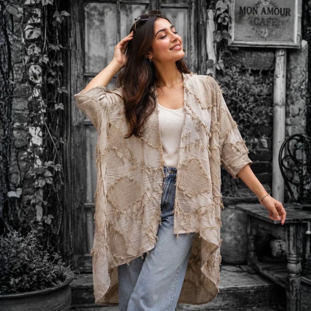 Long Cotton Kimono With Fringes