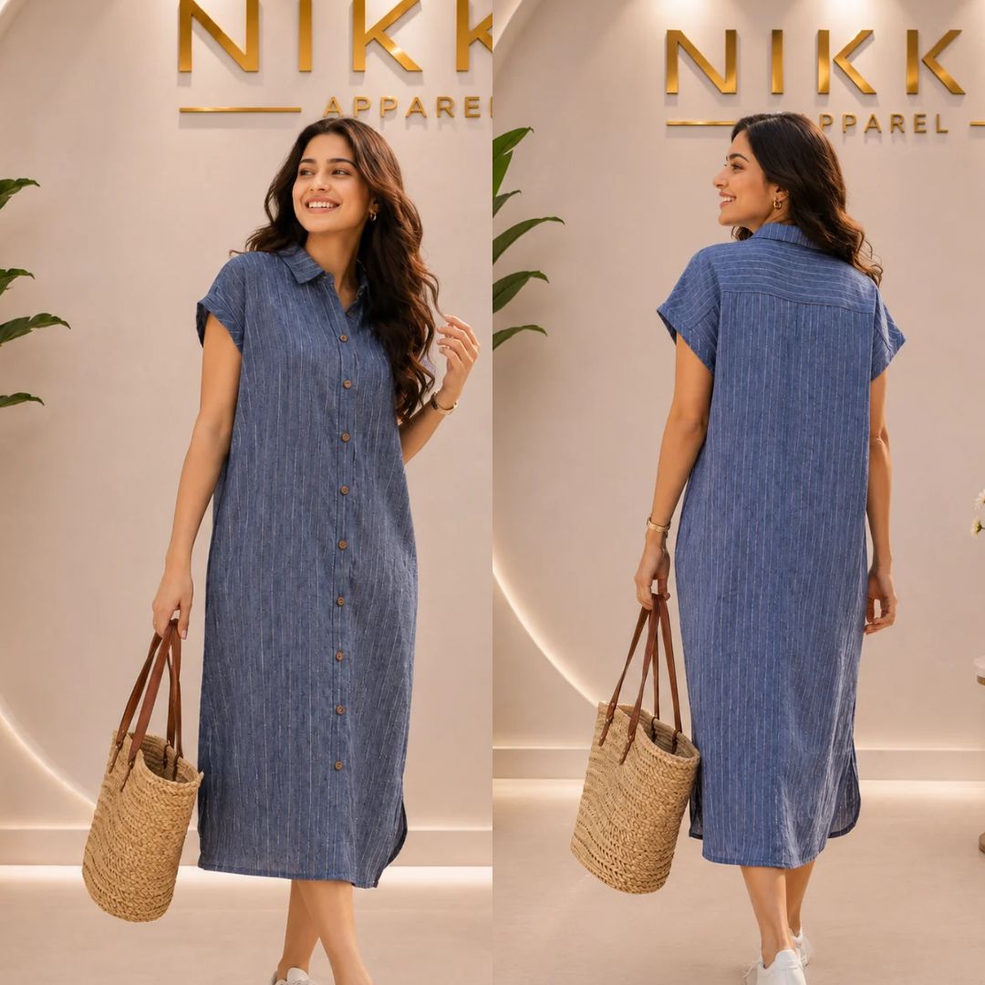 Denim Look Long Shirt/Dress with Lurex