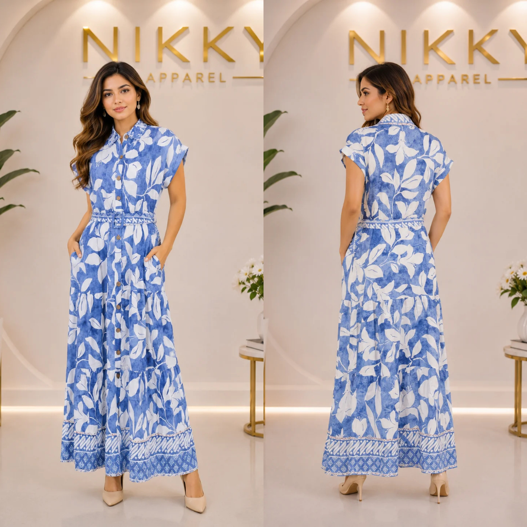 Maxi Dress With Border Print And Pockets