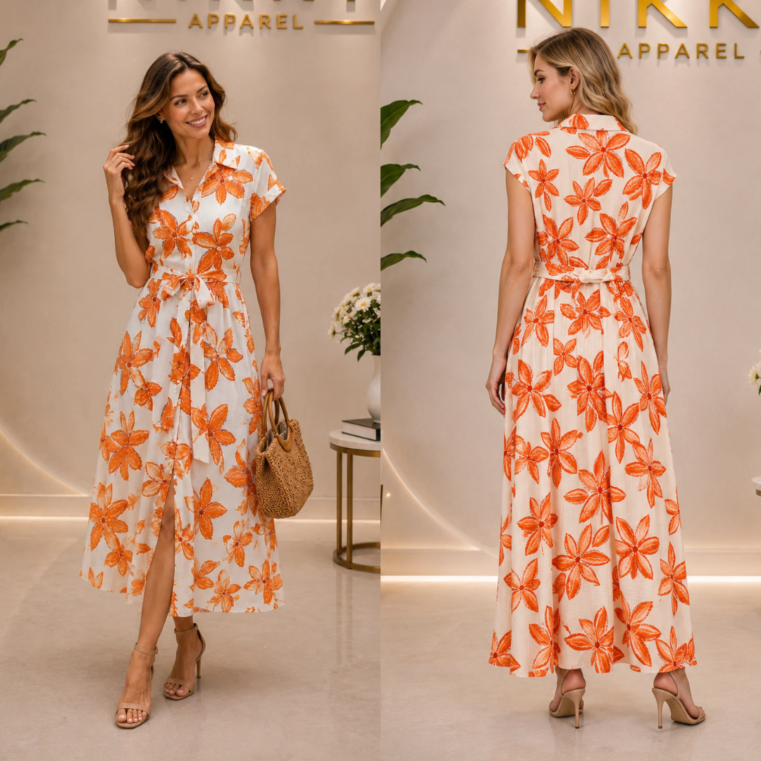 Woven Open Dress Floral print with Lurex