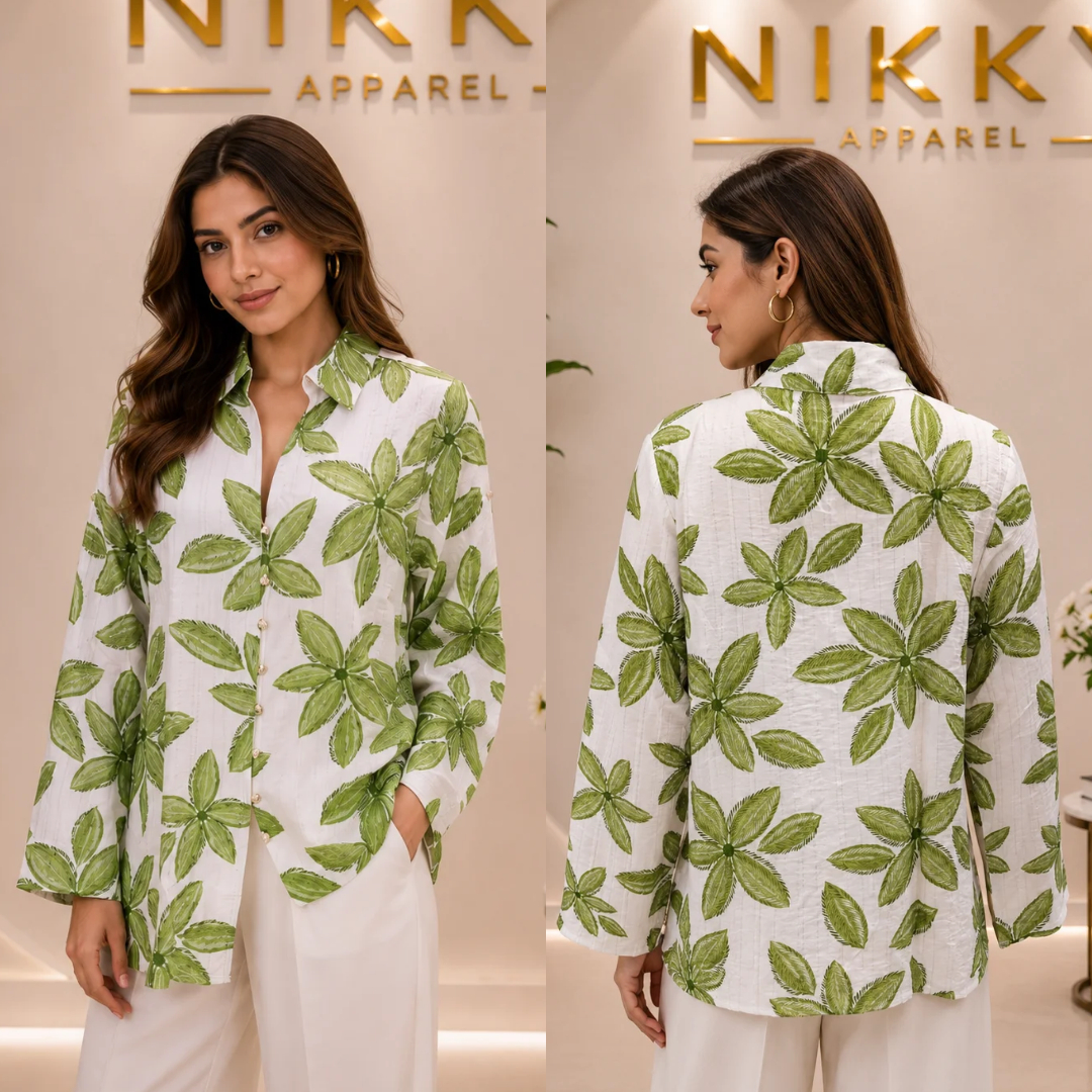 Woven Shirt with Floral Print and Lurex