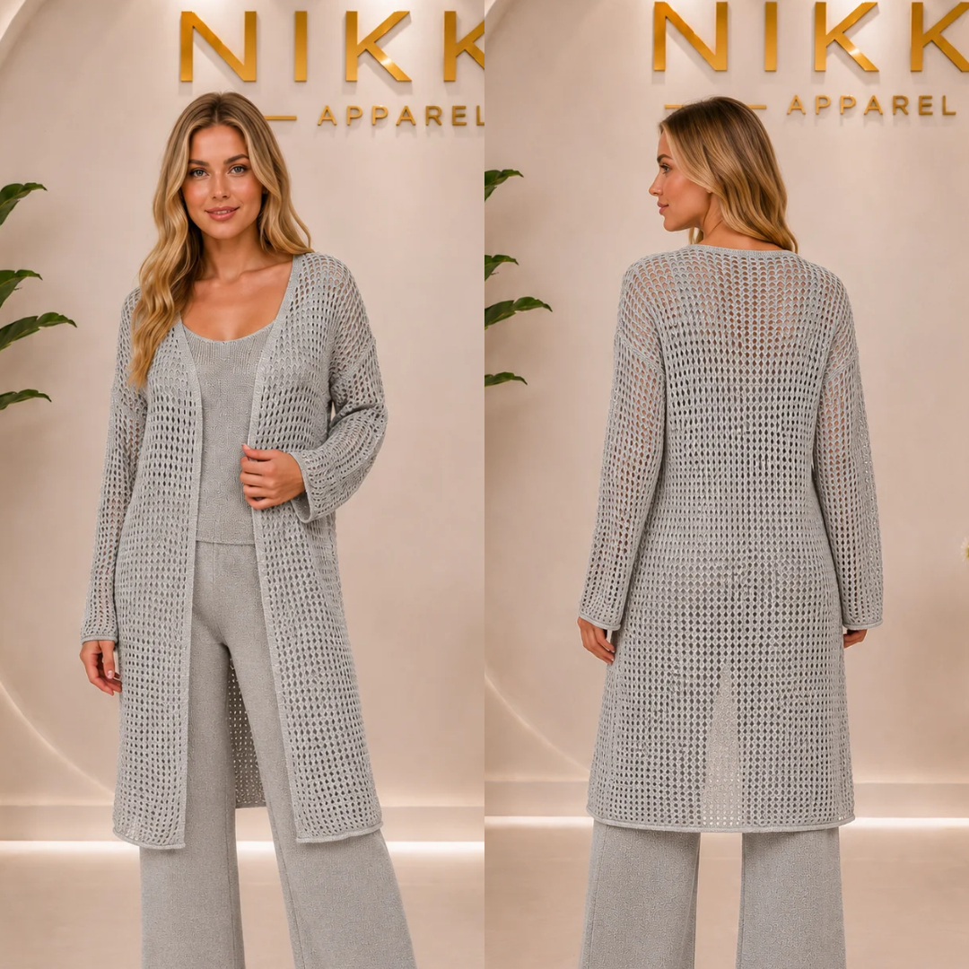2pc Open Knit Set (Tank Top + Long Cardigan) With Shimmer