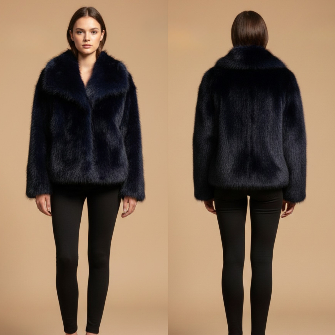 Women's Navy Blue Faux Fur Jacket