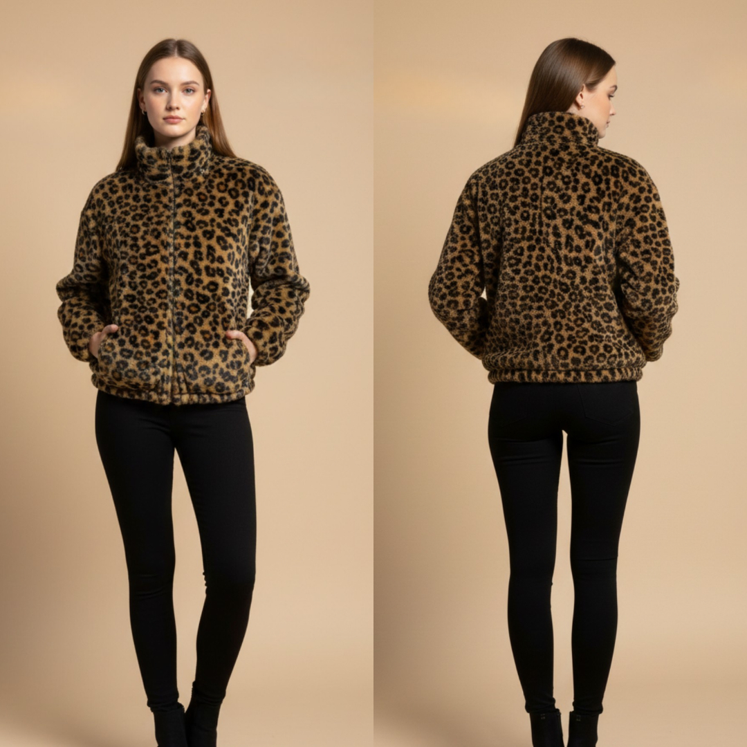 Women's Leopard Print Faux Fur Jacket