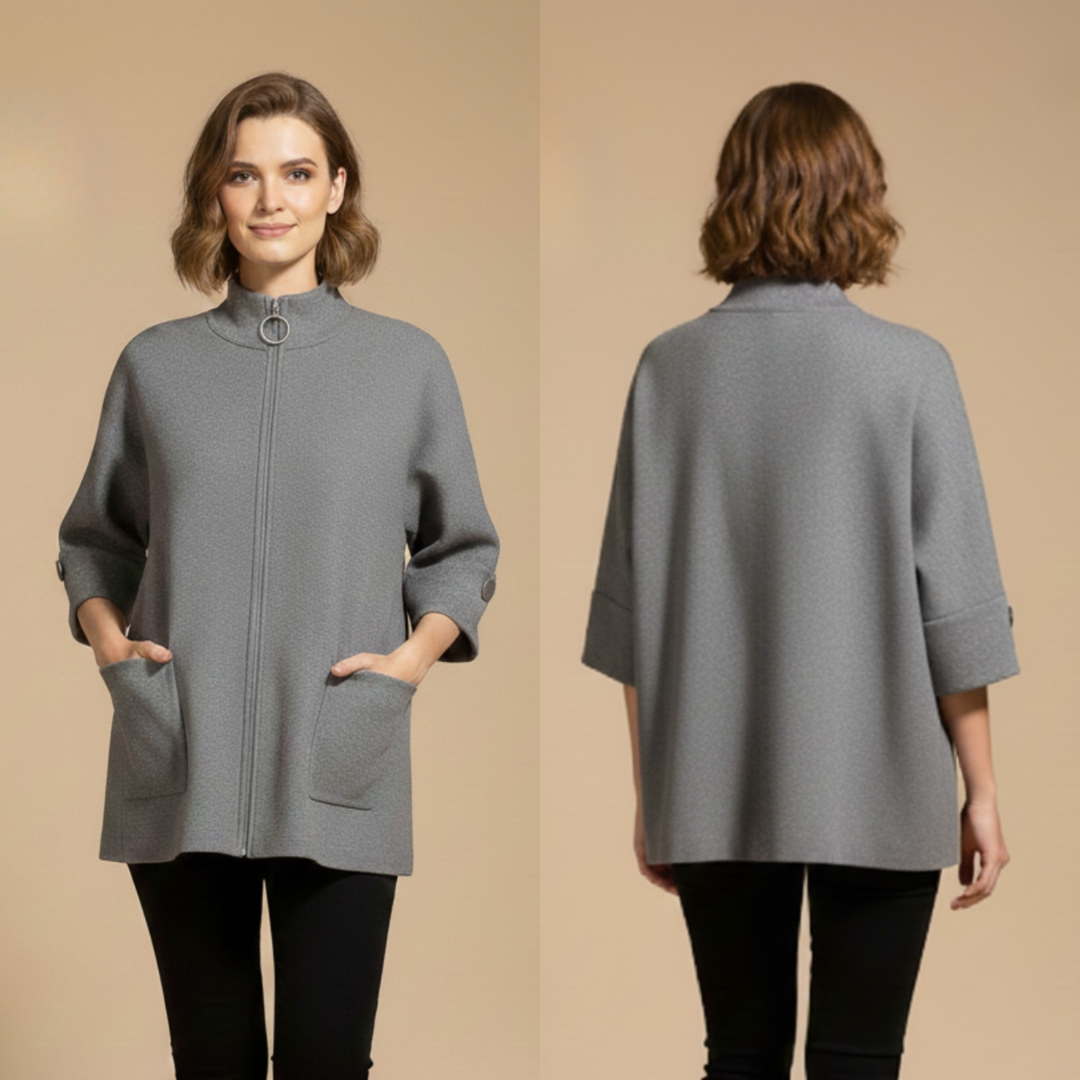 Women's Grey Zip-Up Sweater Jacket with Pockets