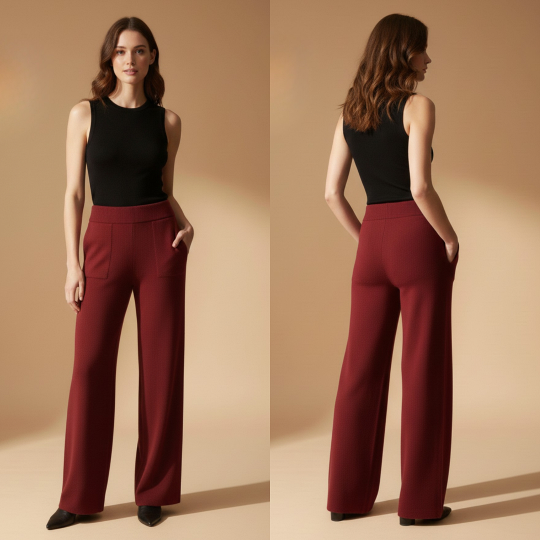 Women's Burgundy Wide-Leg Knit Pants