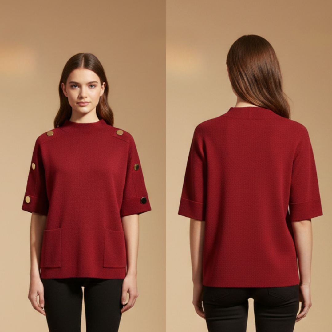 Women's Burgundy Button-Detail Knit Top