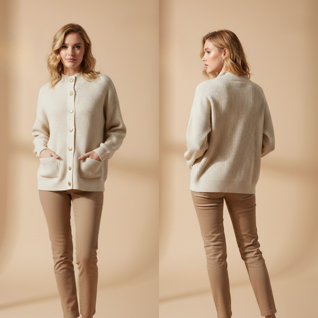 Women's Cream Button-Front Knit Cardigan