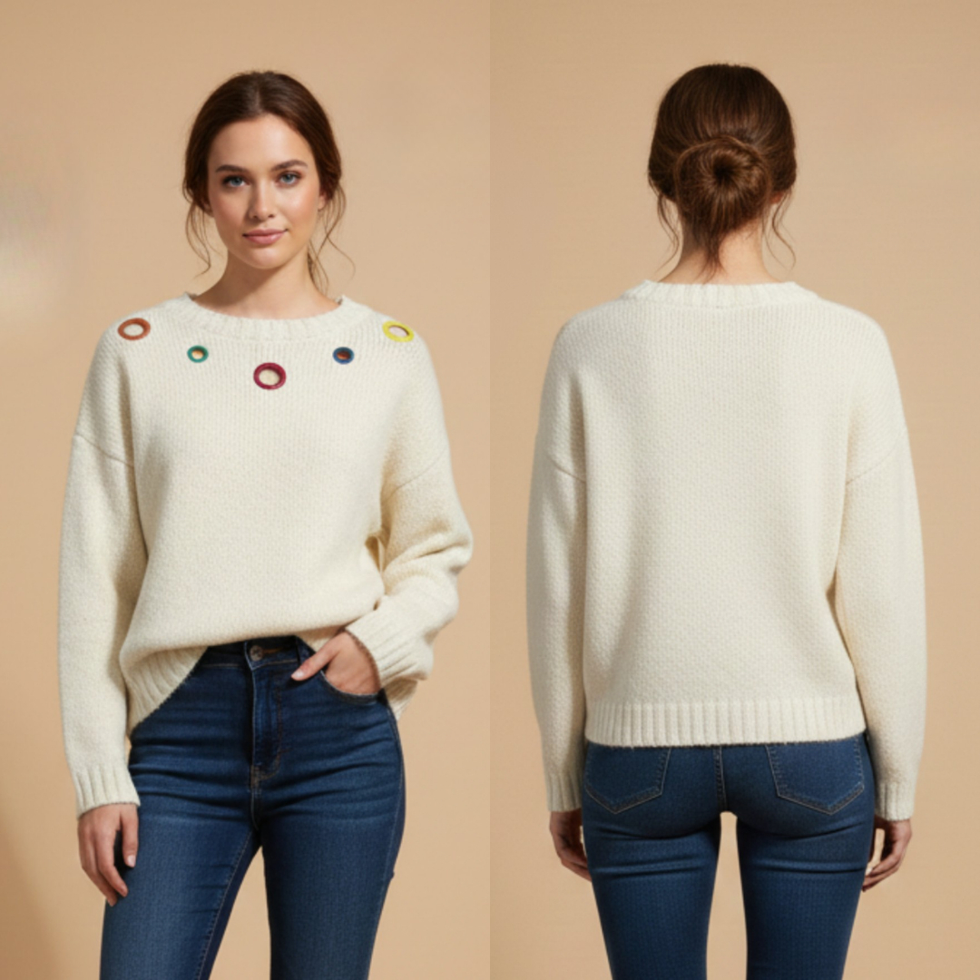 Women's Ivory Embellished Knit Sweater