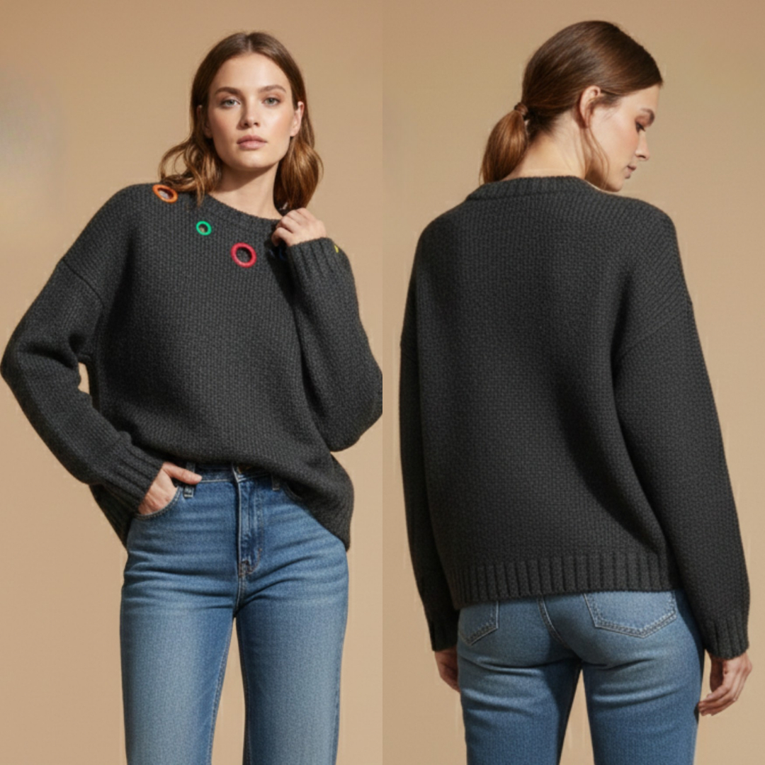 Women's Charcoal Grey Embellished Knit Sweater