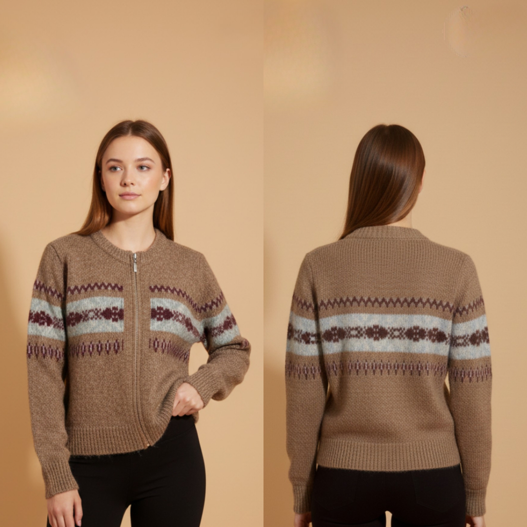 Women's Fair Isle Pattern Zip-Up Knit Cardigan