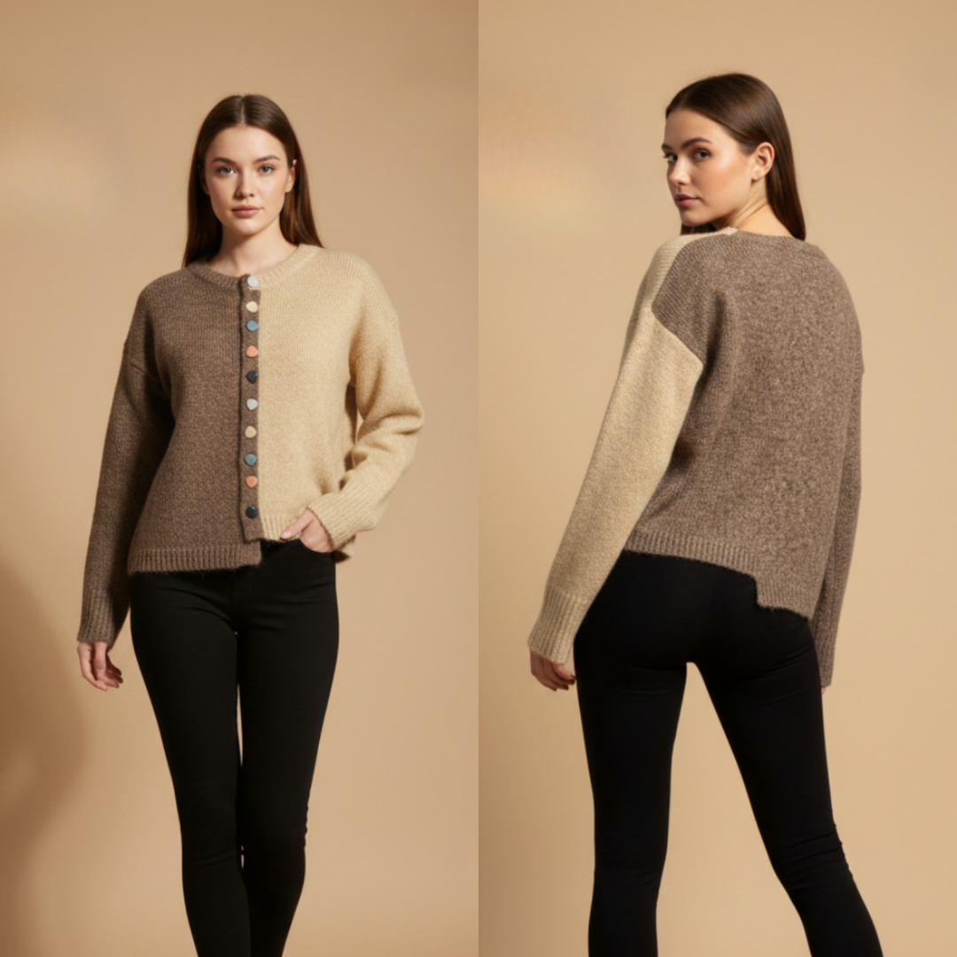 Women's Two-Tone Button-Front Knit Cardigan