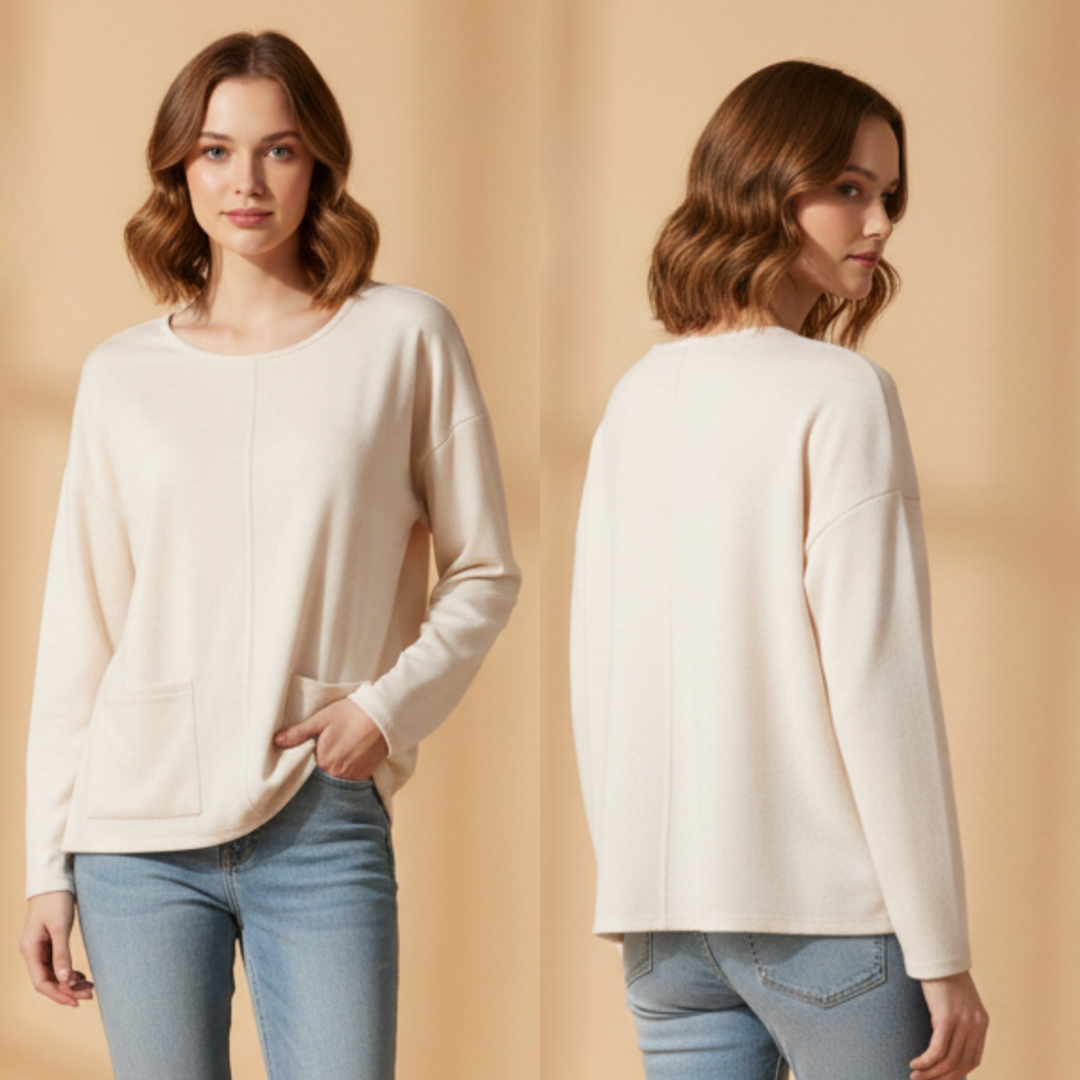 Women's Relaxed Fit Long Sleeve Knit Top with Pockets