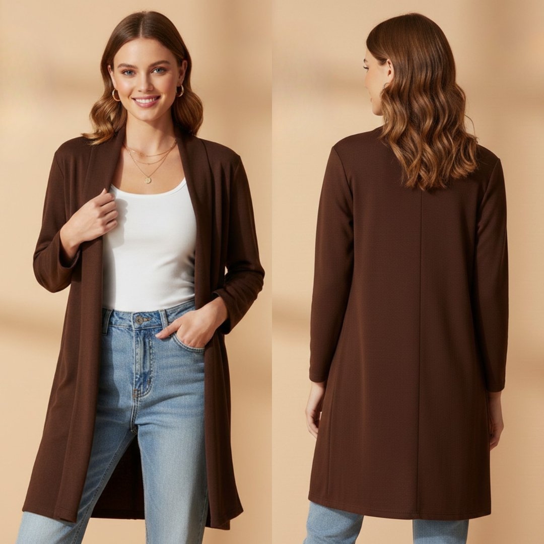 Women's Longline Open Front Knit Cardigan