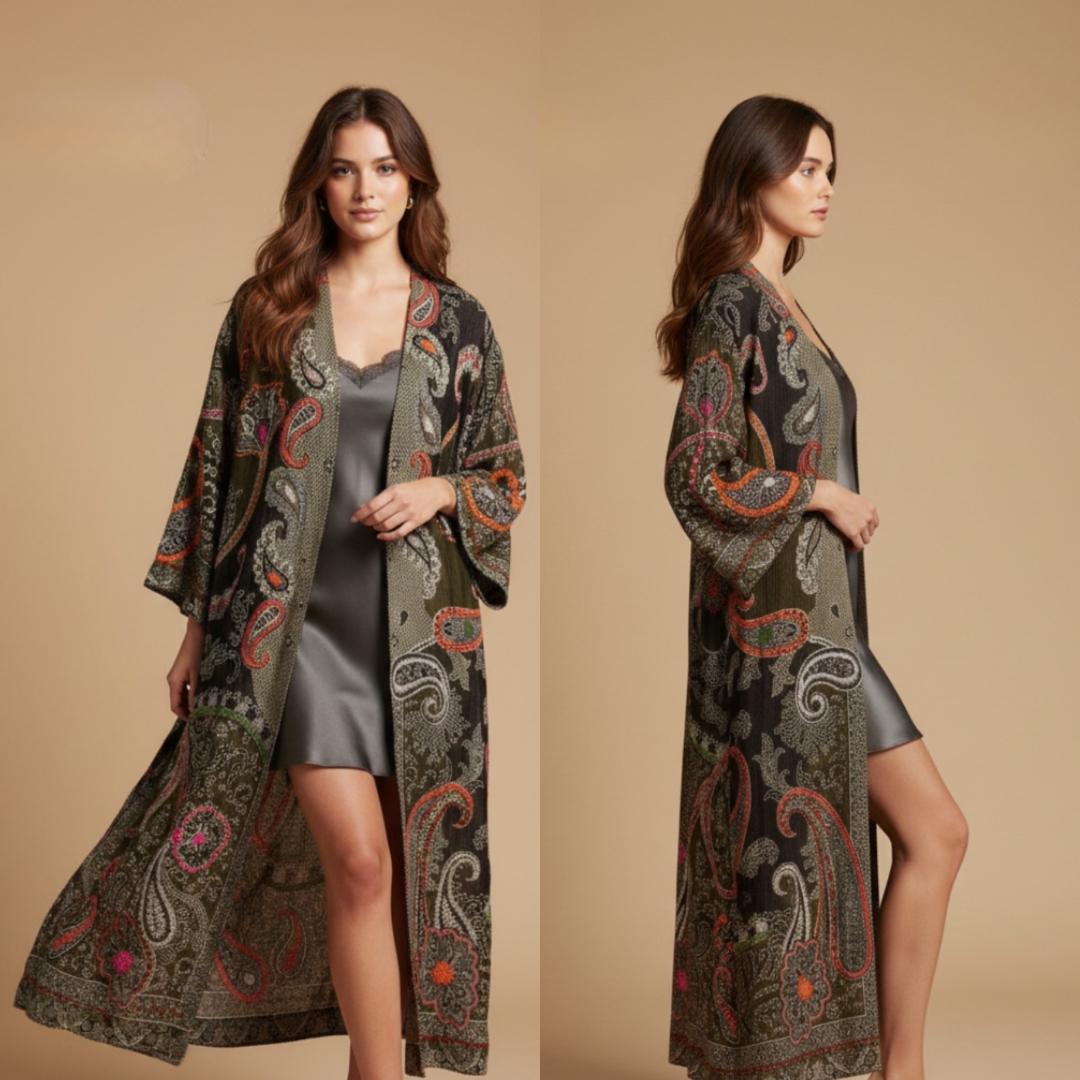 Women's Paisley Print Long Kimon
