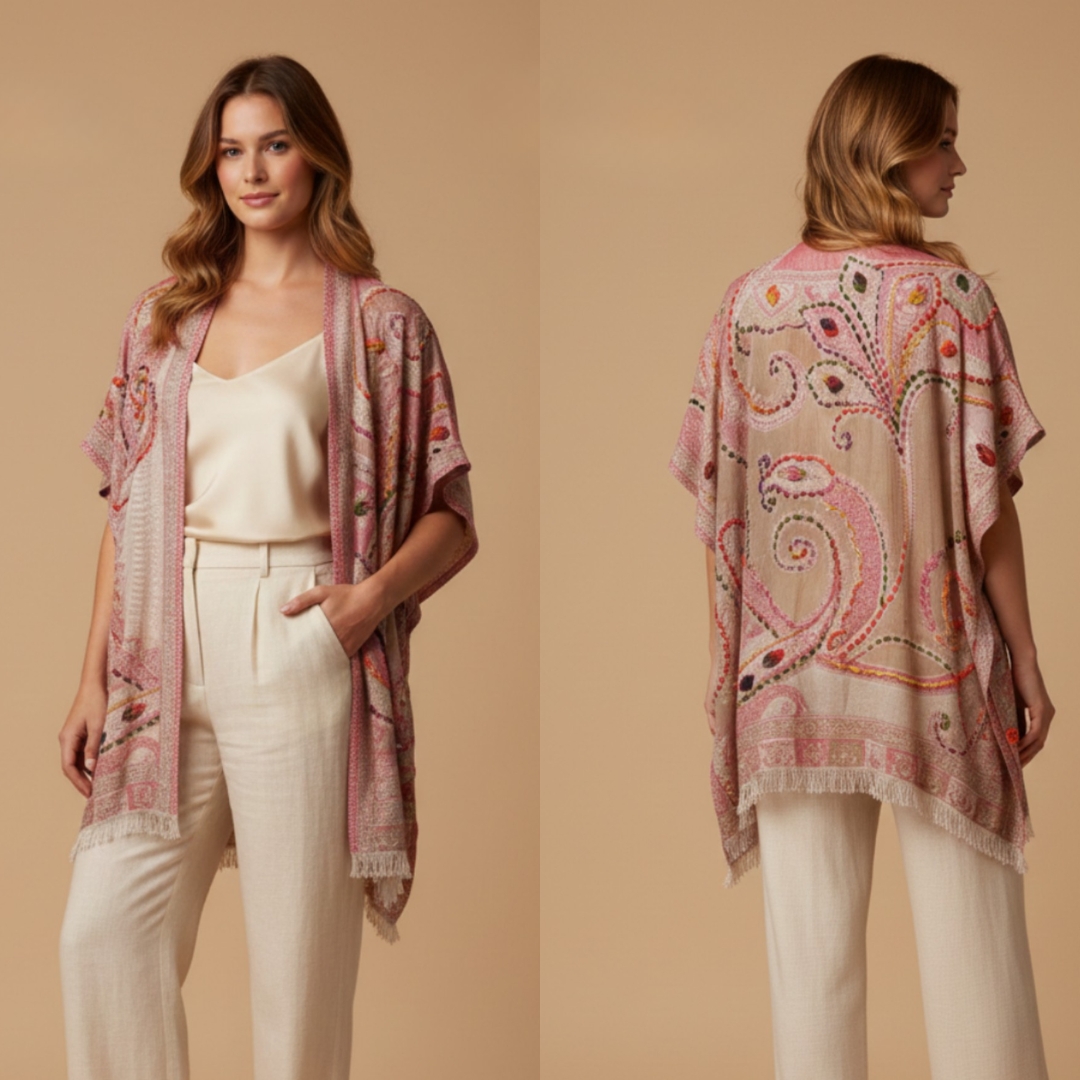 Women's Pink Paisley Print Kimono Shrug