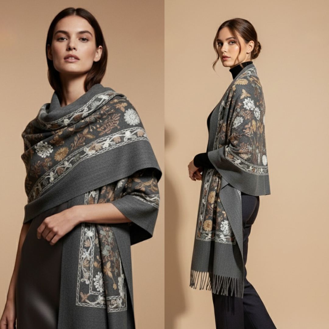 Women's Grey & Black Floral Print Scarf