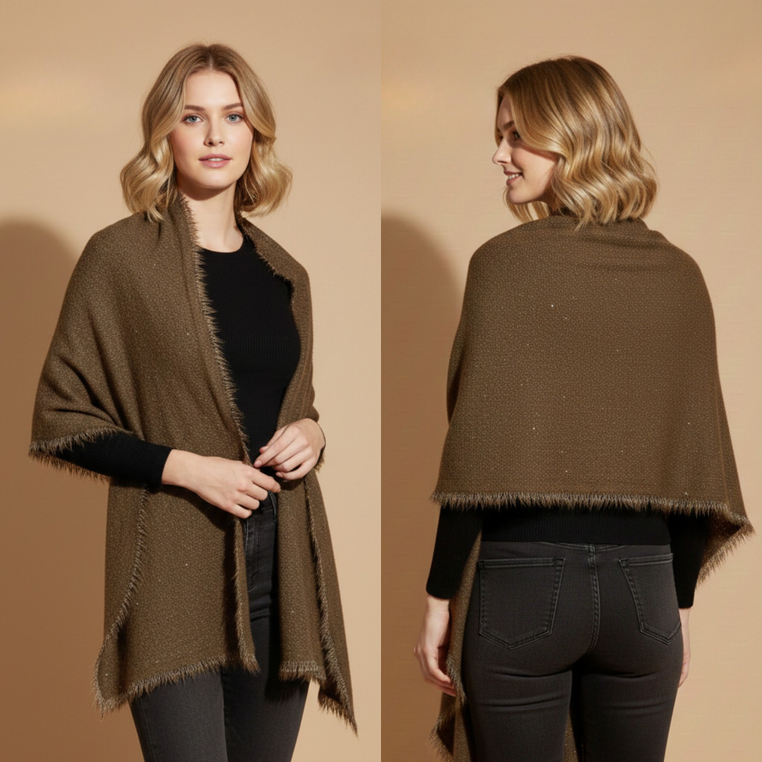 Women's Brown Shimmer Fringed Shawl