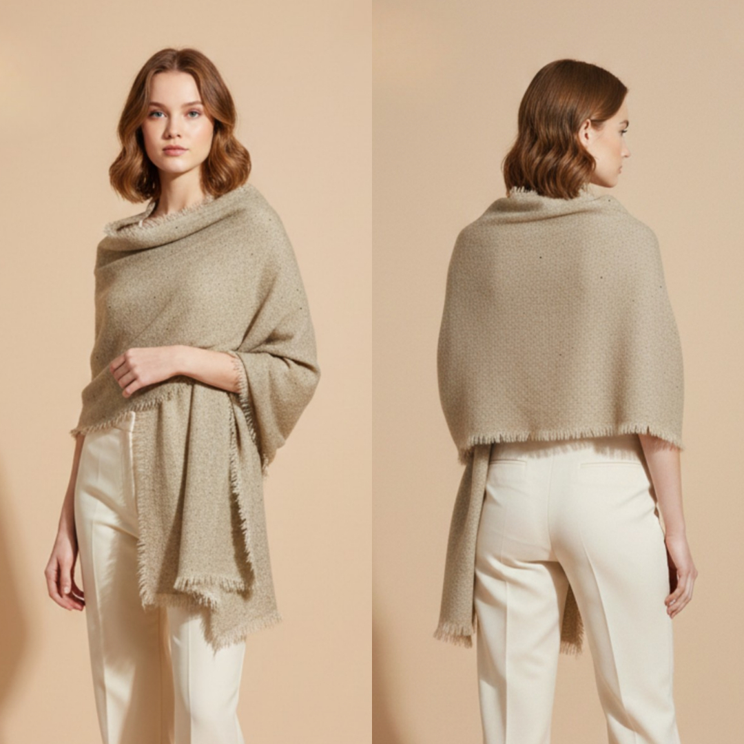 Women's Beige Fringed Shawl