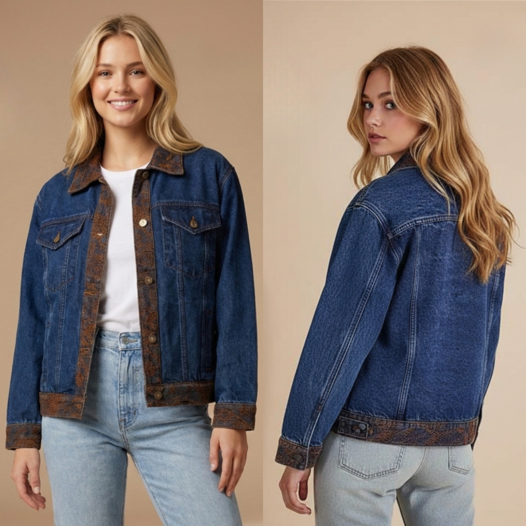 Women's Blue Denim Jacket with Contrast Details